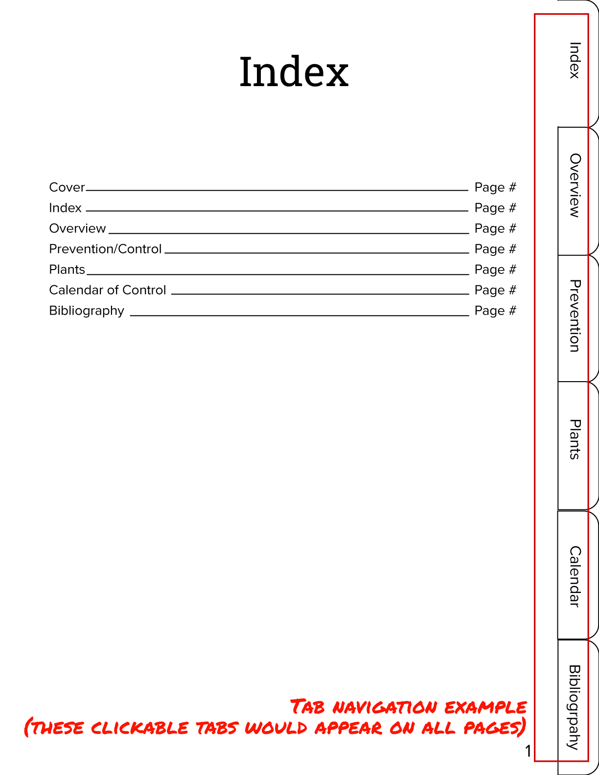 Example page of digital roughs - Index page with red annotation