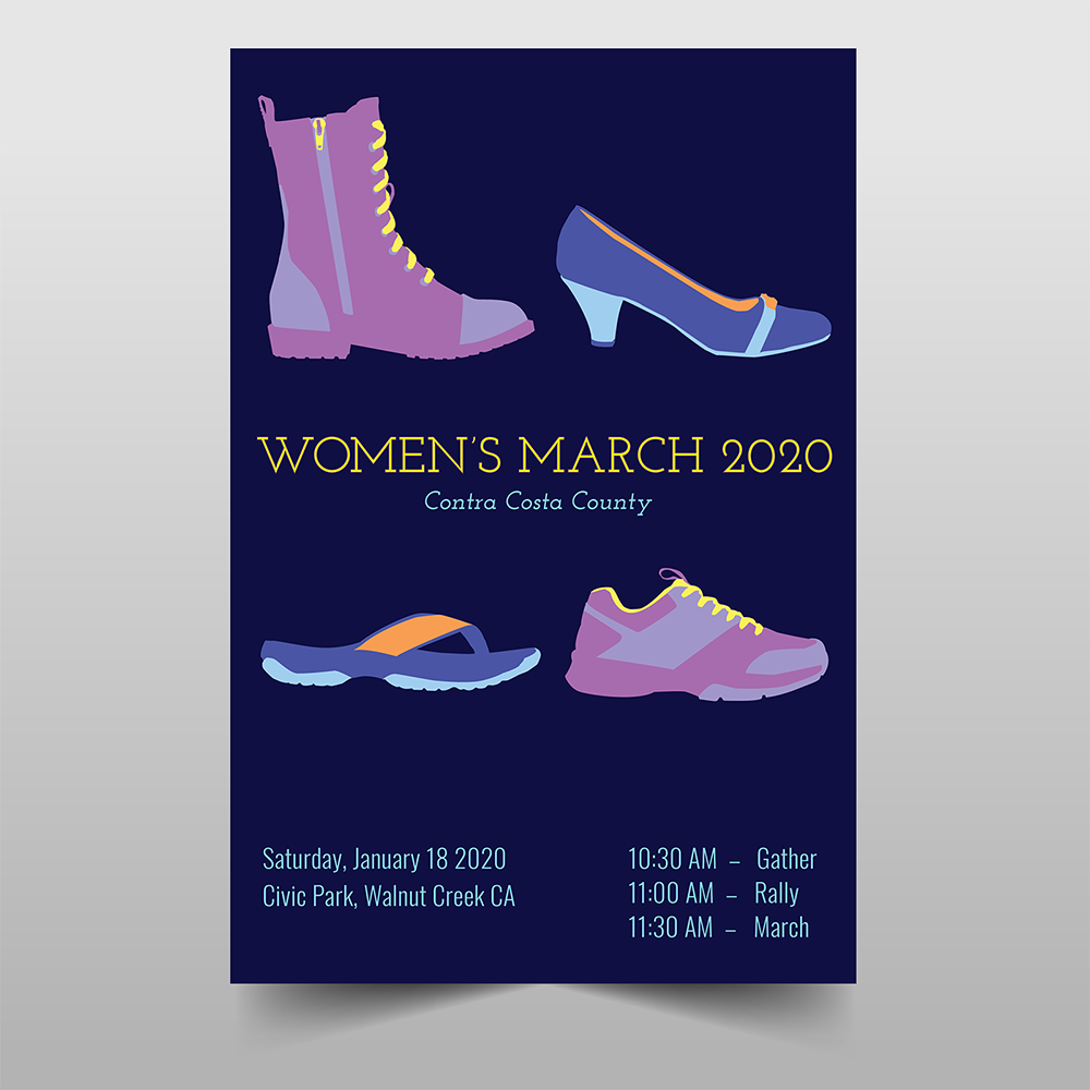 Women's March 2020 poster with shoe graphics