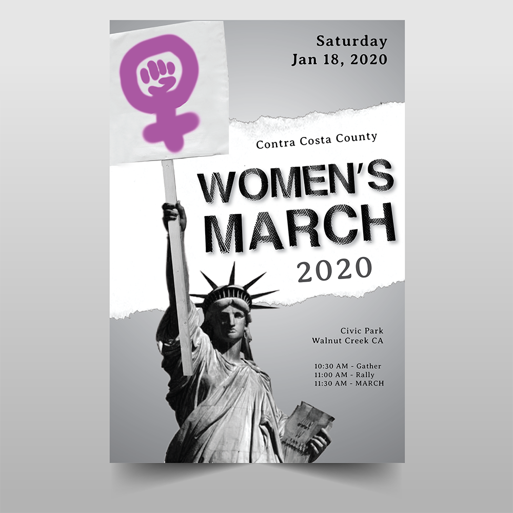 Women's March 2020 poster featuing the Statue of Liberty